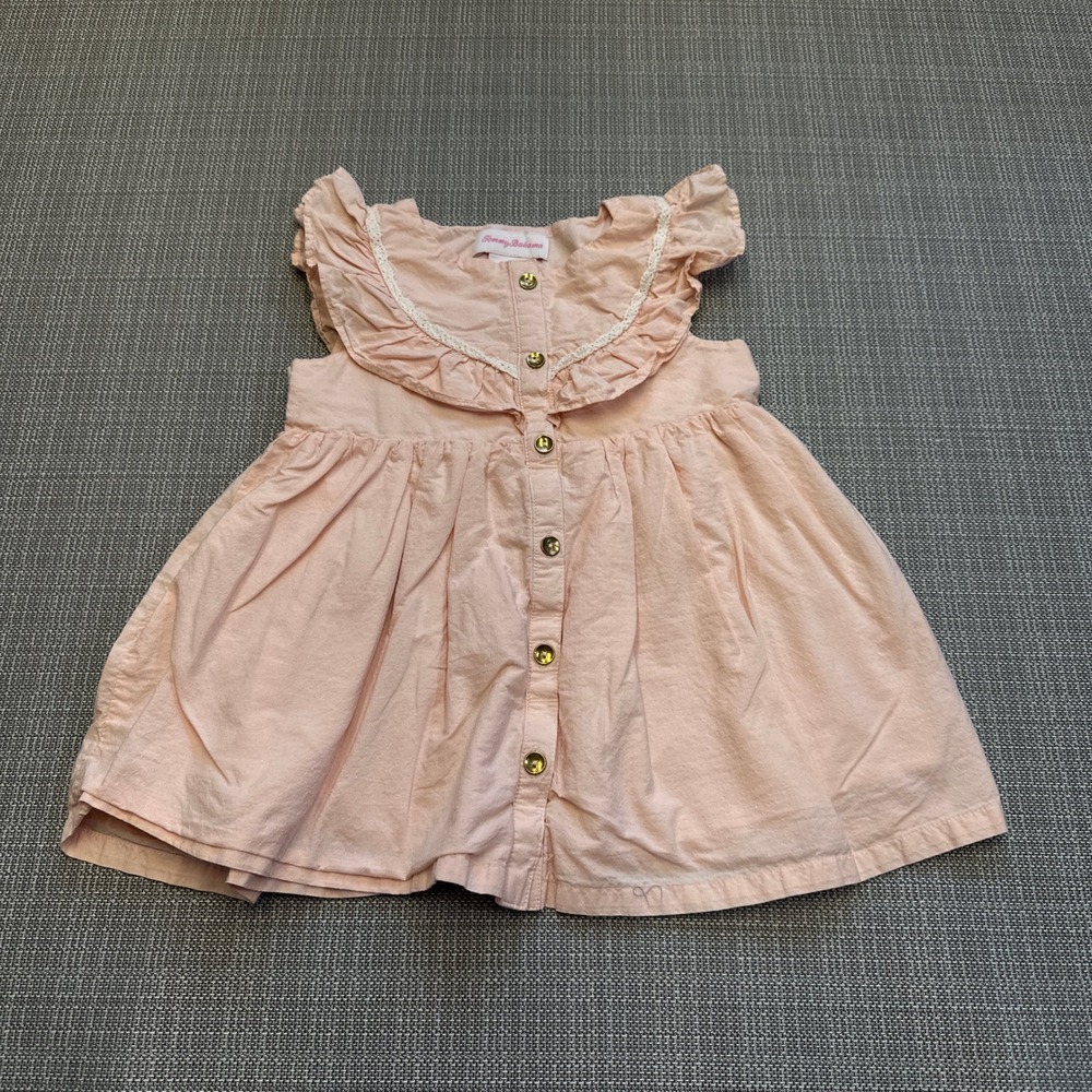 Tommy Bahama Girl Dress 4T Pink Ruffle Front‎ Button Babydoll Cotton Summer